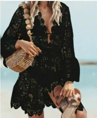 Boho Lace Beach Cover-Up Maxi Sundress US