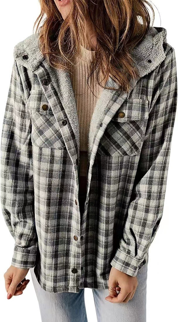 Chic Plaid Wool Hooded Coat
