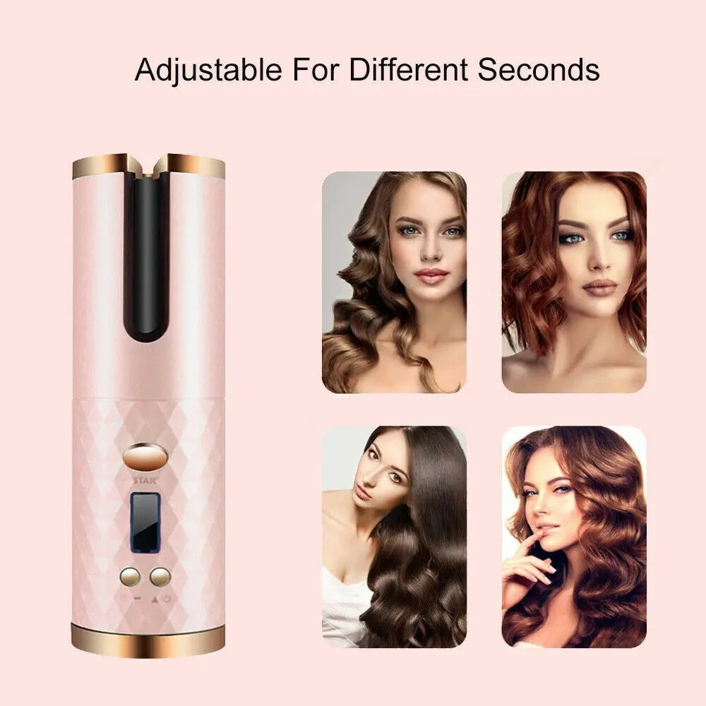 Cordless Ceramic Curling Iron Auto Waver USA