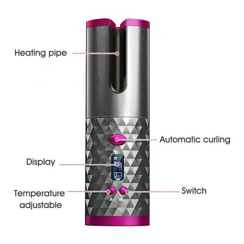 Cordless Ceramic Curling Iron Auto Waver USA