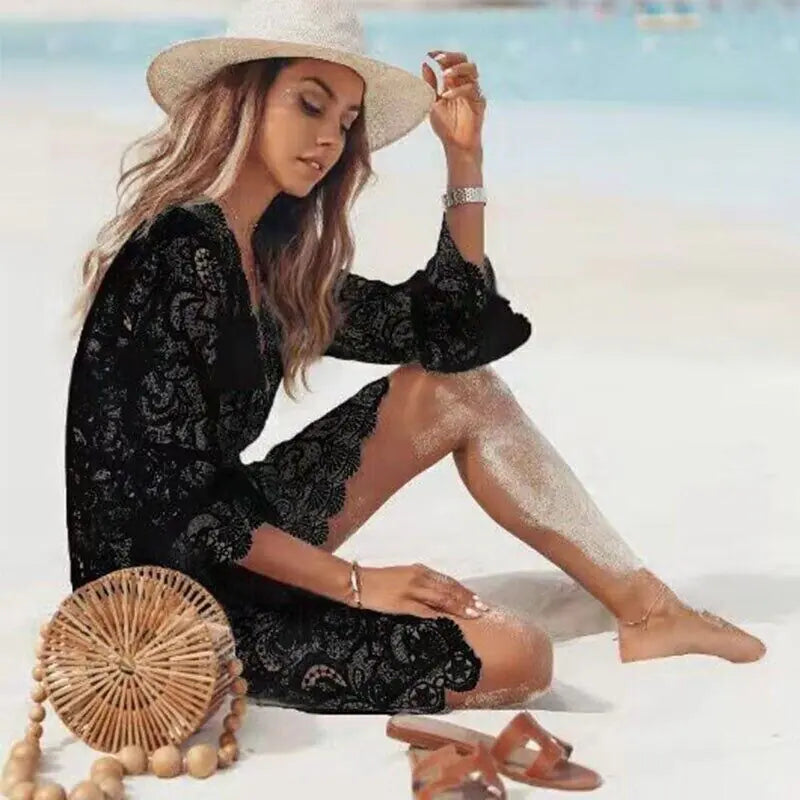 Boho Lace Beach Cover-Up Maxi Sundress US