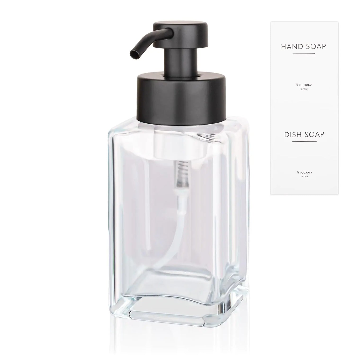 Foaming Soap Dispenser with Stainless Steel Pump 12oz Refillable Glass Liquid Dish Soap Bottles for Bathroom Kitchen Sink Home Decor