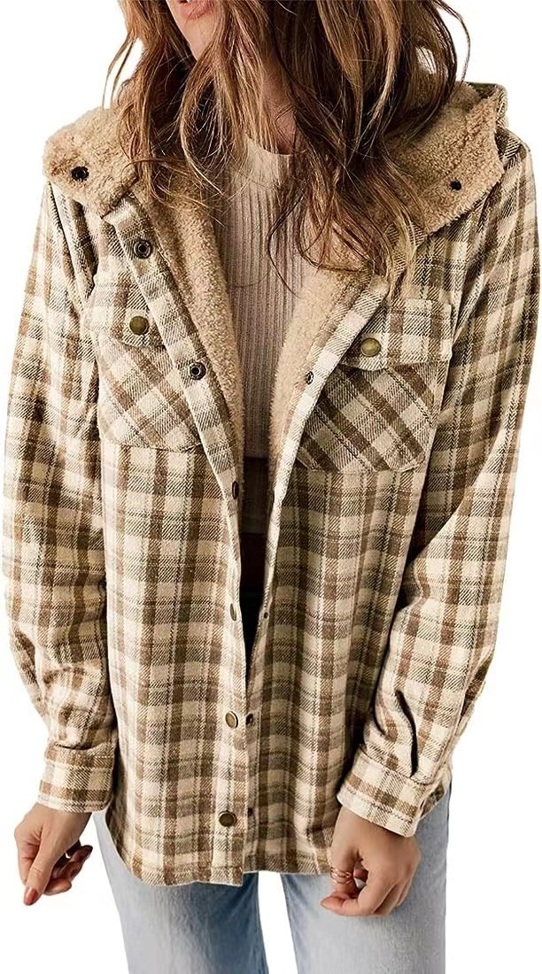 Chic Plaid Wool Hooded Coat