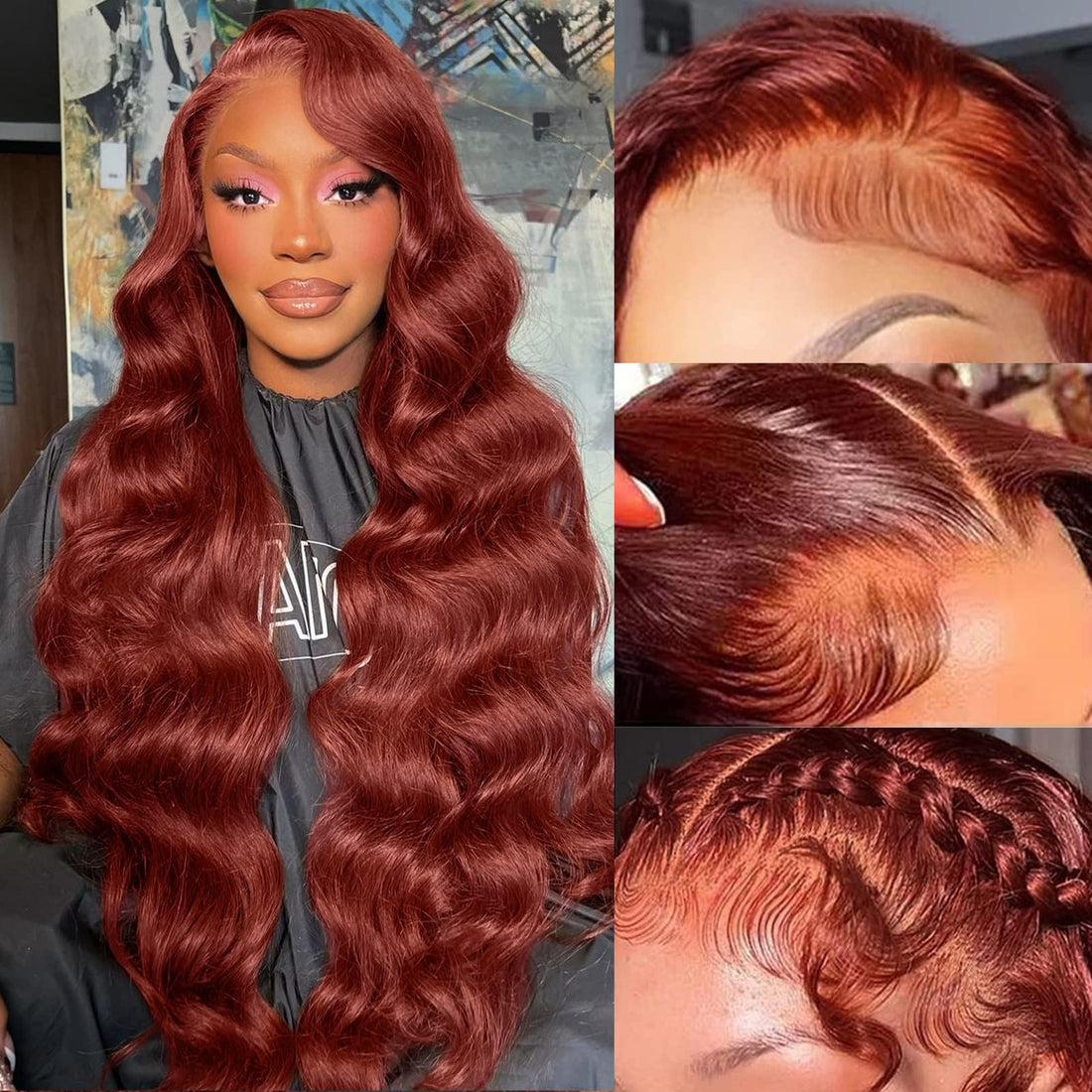 A 22-inch Auburn Wave Human Hair Lace Wig