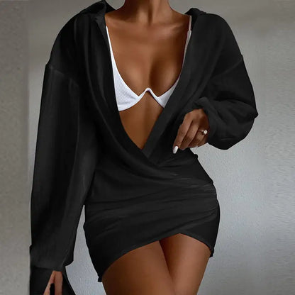 Chic V-Neck Long Sleeve Mini Dress