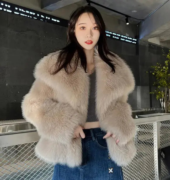 Chic Lapel Faux Fur Coat