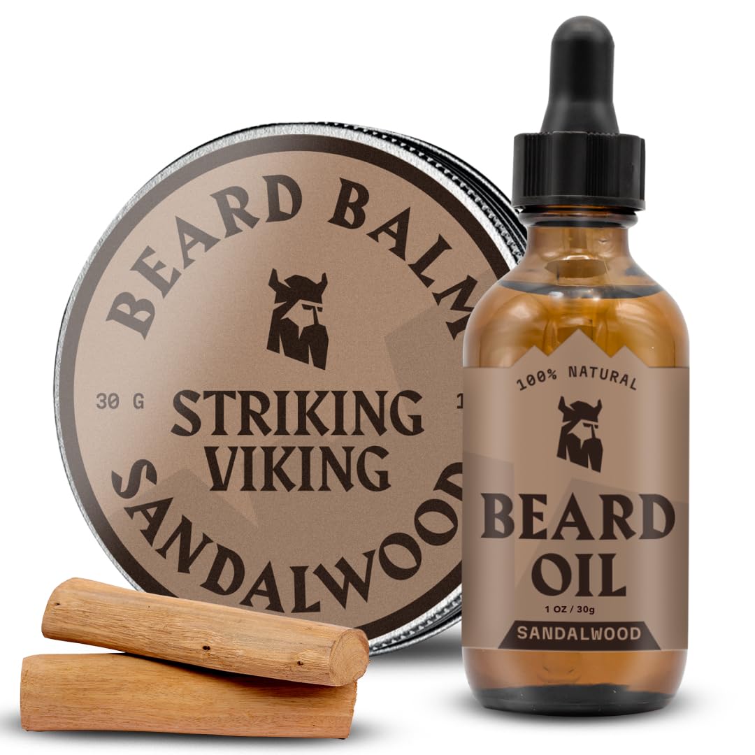 Viking Valor Beard Grooming Set - Natural Oil &amp; Balm Kit with Sandalwood