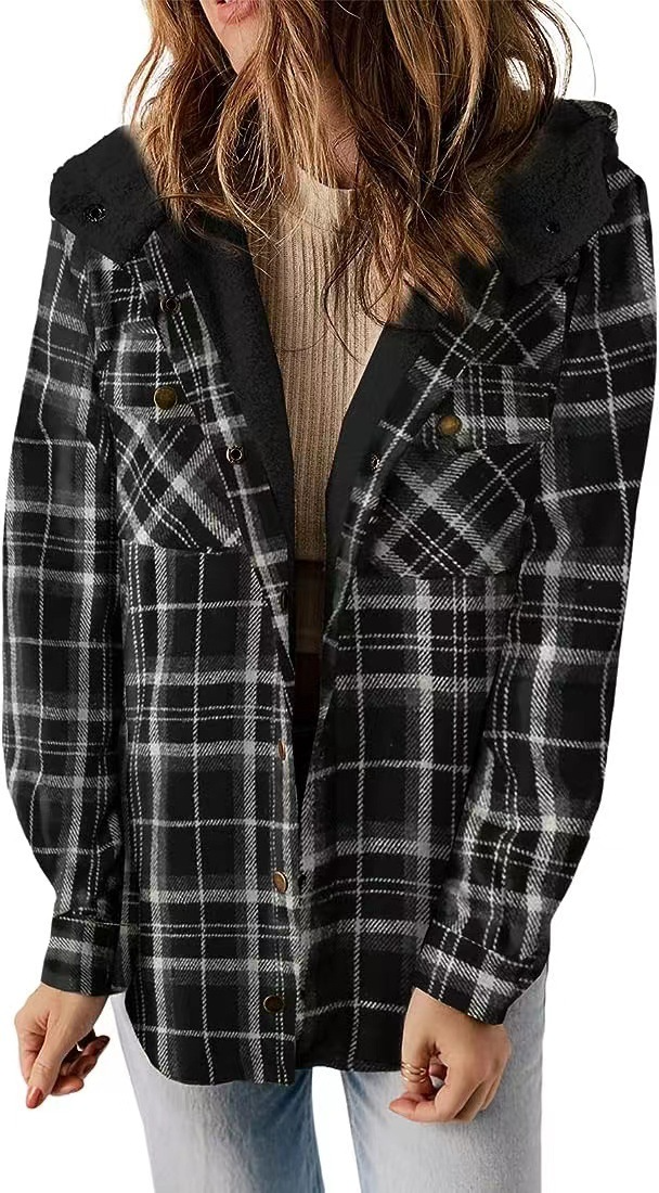 Chic Plaid Wool Hooded Coat