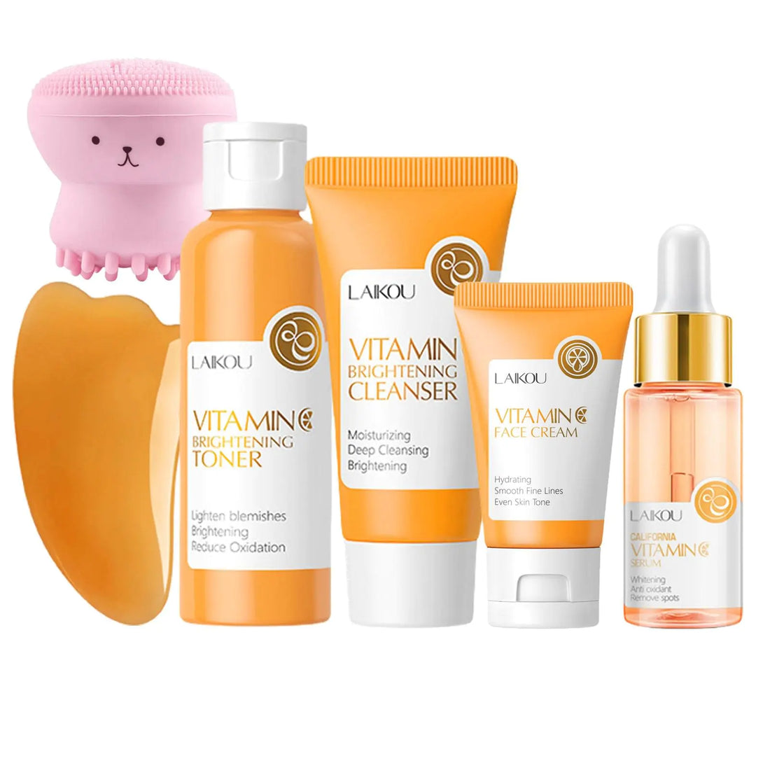 Vitamin C Skincare Set Beauty Gift Sets Travel Skin Care Coreano Kit - Toner Serum Cream Cleanser &amp; Brush Guasha Board Birthday Skin Care Kit For Teens 6pcs Skin Care Routine Kit For Women
