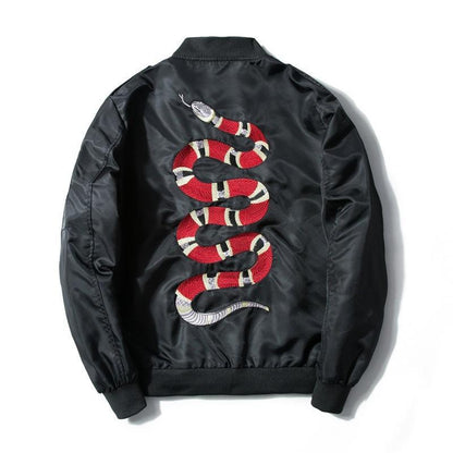 Floral Serpent Embroidered Bomber