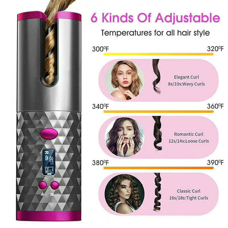Cordless Ceramic Curling Iron Auto Waver USA