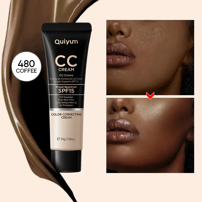 Quiyum CC Cream 30ml in shade 480 Coffee; hydrating CC cream for flawless, radiant complexion and coverage.