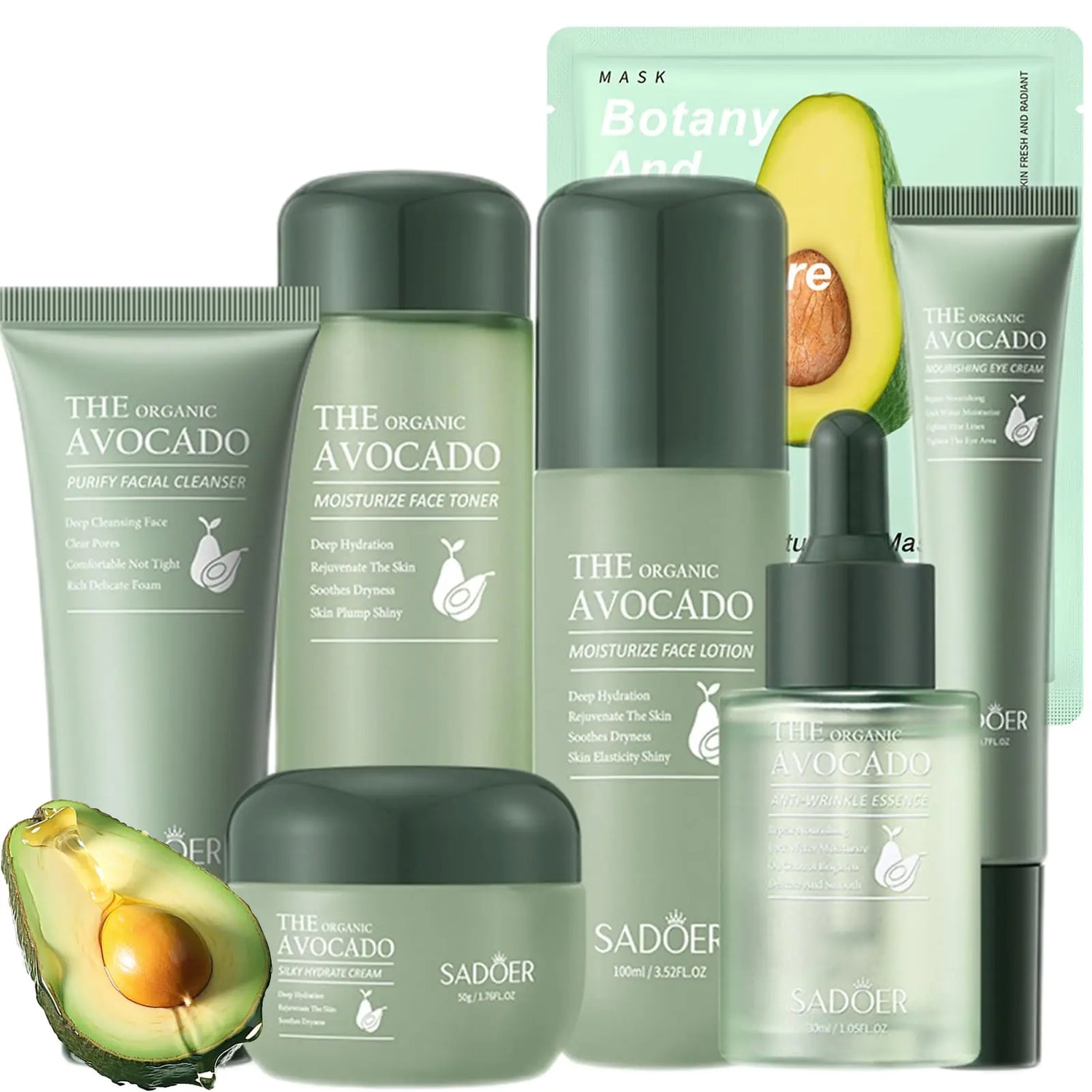Avocado Skin Care Set 11-In-1 Skincare Gift Set With Facial Cleanser Face Serum Face Cream Eye Cream Toner moisturizing lotion&amp; Facial mask. Anti-Aging Skin Care Kit For Women Men