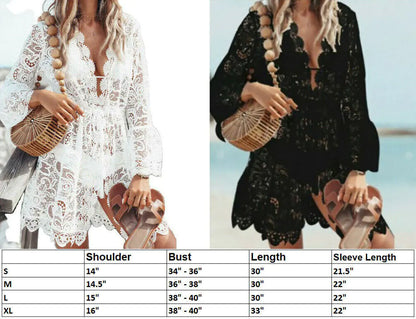 Boho Lace Beach Cover-Up Maxi Sundress US