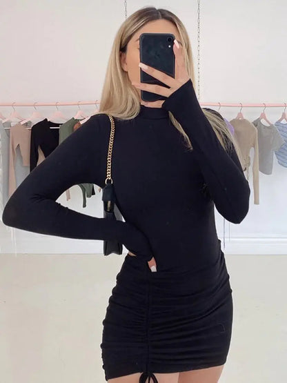 Chic Black Ruched Mini Dress