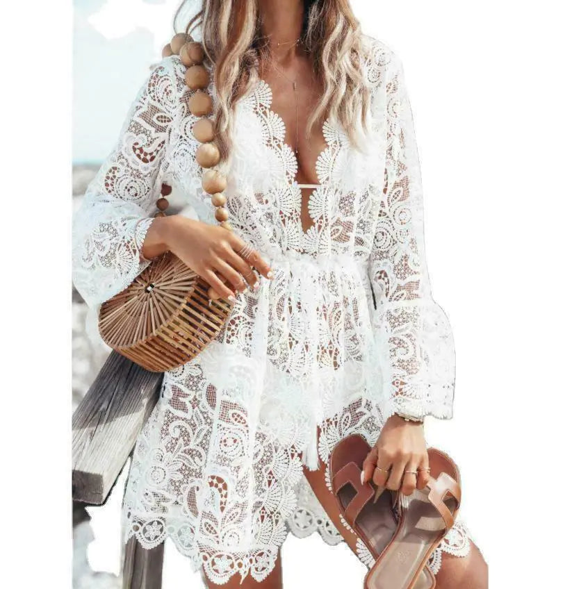 Boho Lace Beach Cover-Up Maxi Sundress US