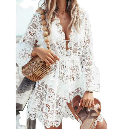 Boho Lace Beach Cover-Up Maxi Sundress US