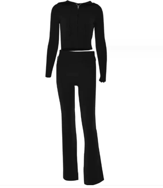 SleekEase Zip Hoodie & High-Waist Set