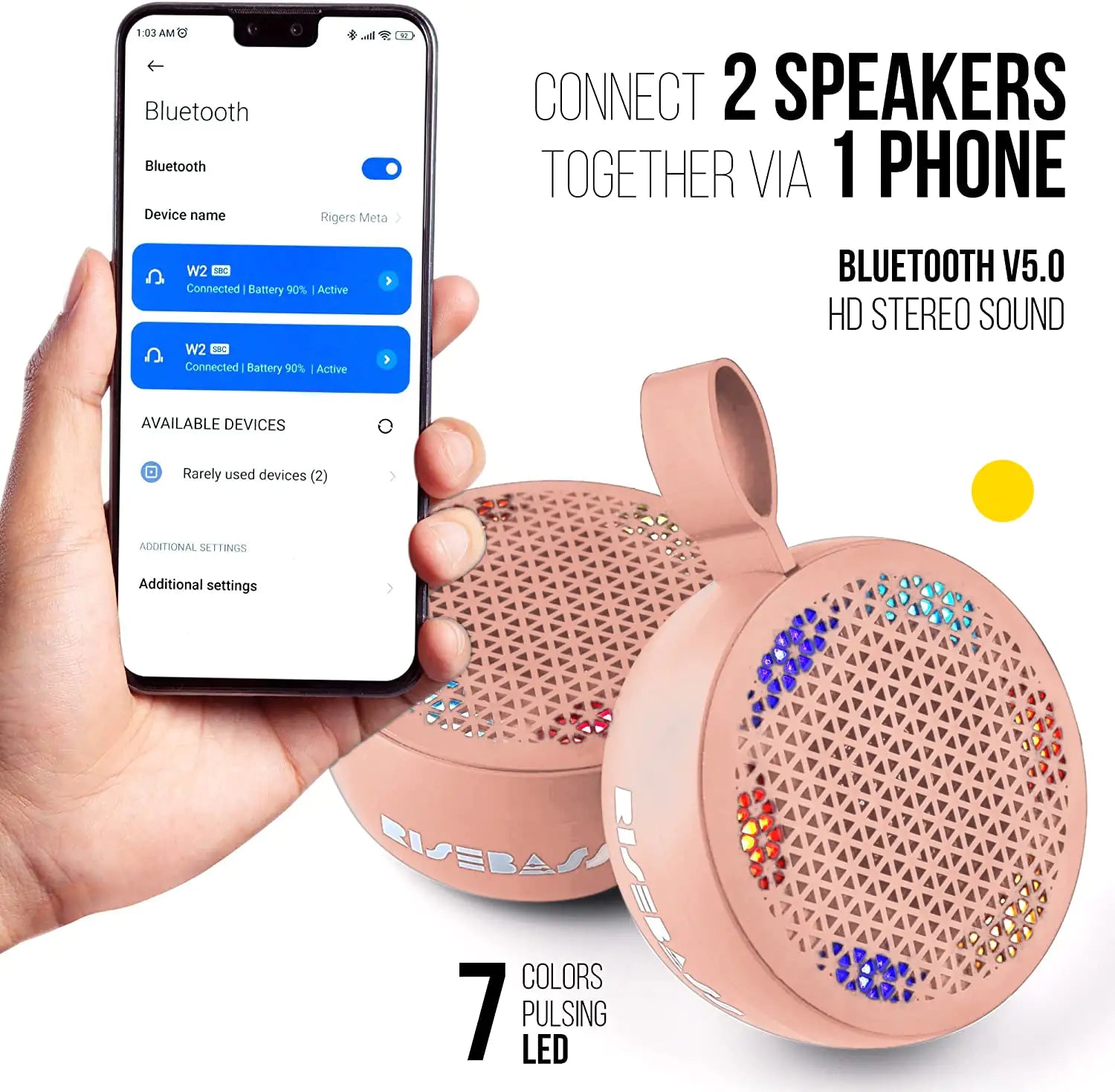 AQUABEAT Waterproof Bluetooth Shower Speaker with LED
