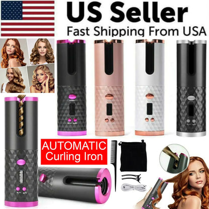 Cordless Ceramic Curling Iron Auto Waver USA