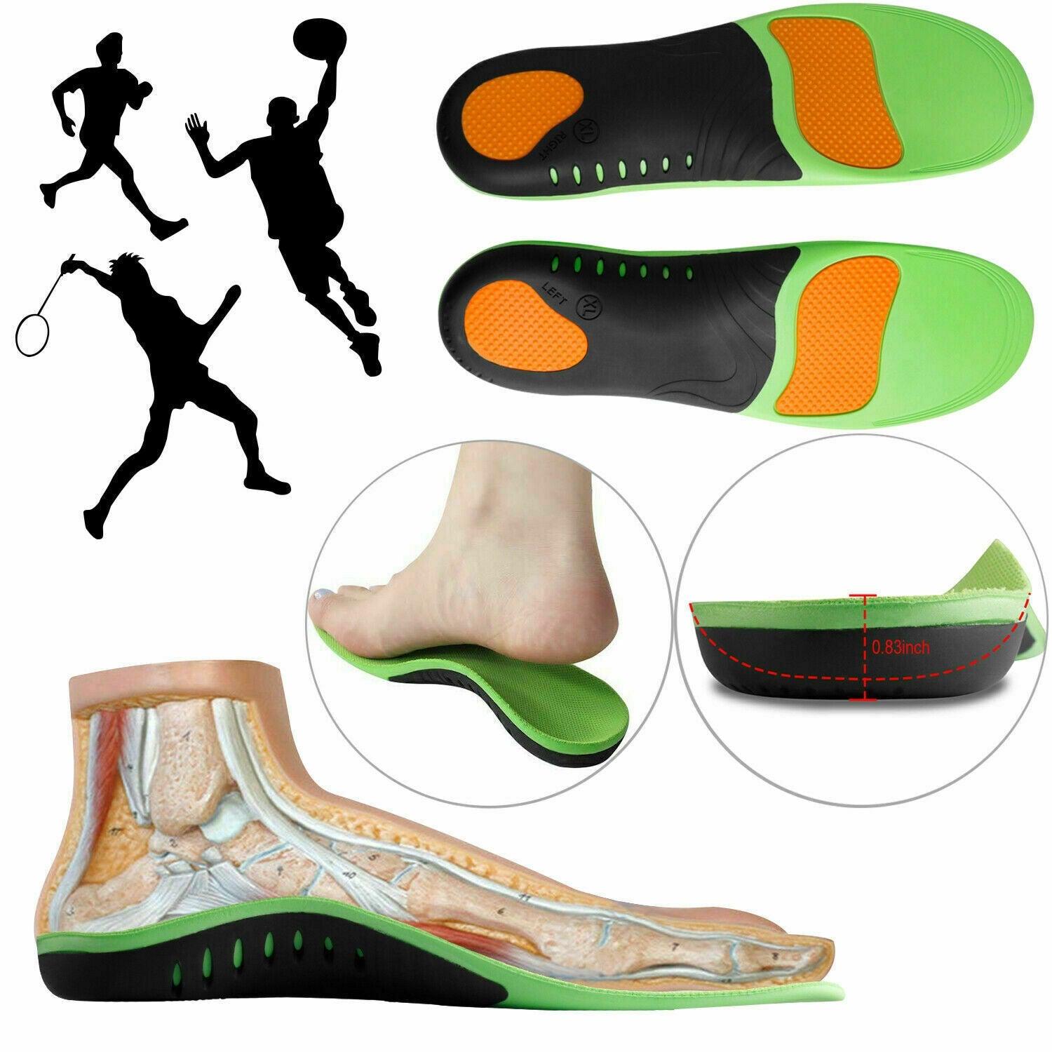 Targeted arch support orthotic insoles