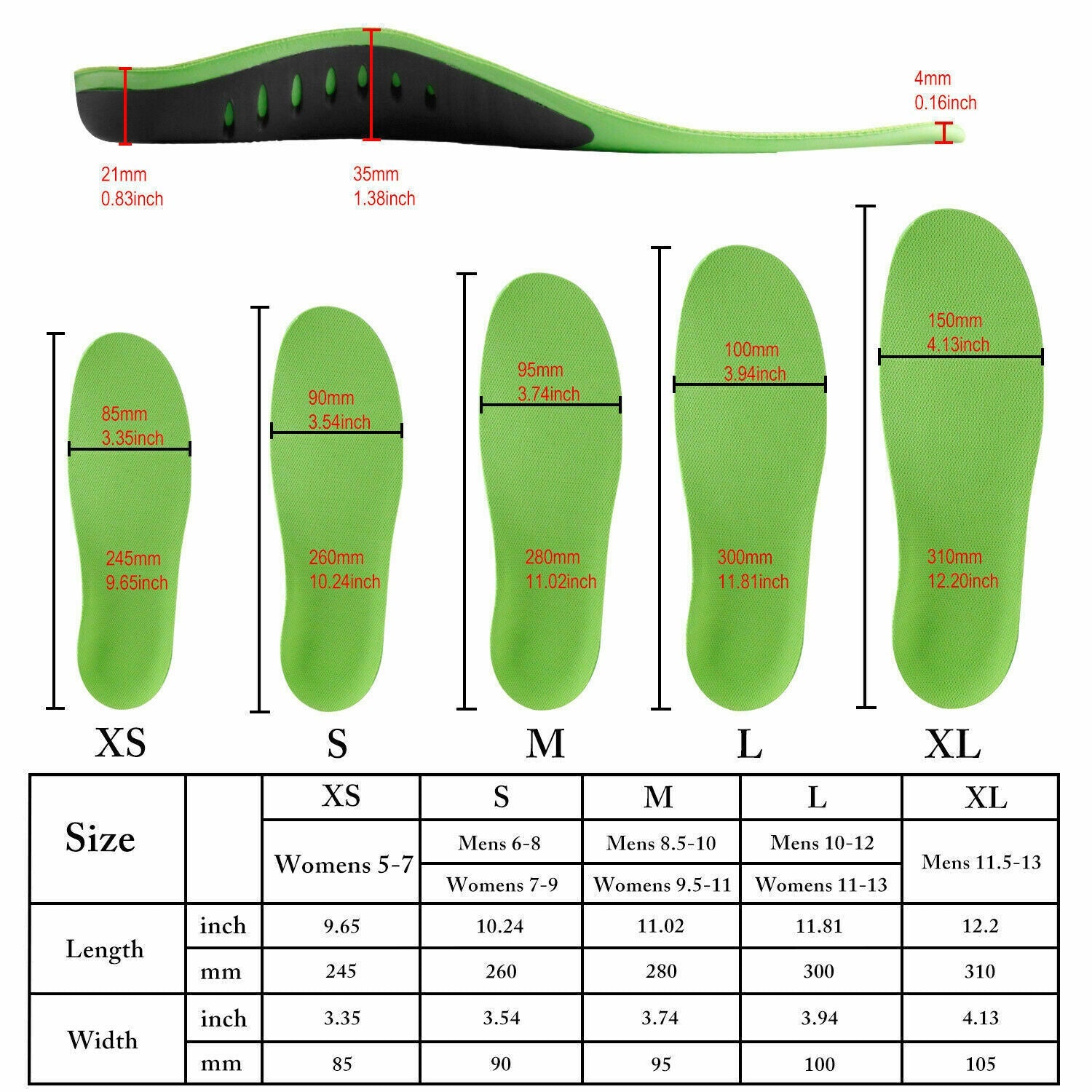 Targeted arch support orthotic insoles