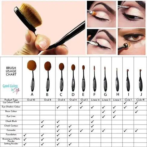 Cruelty-Free 10-Piece Oval Makeup Brush Set