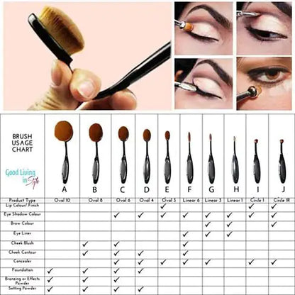 Cruelty-Free 10-Piece Oval Makeup Brush Set