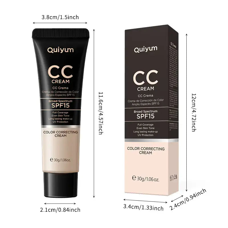 Quiyum CC Cream 30ml packaging showcasing hydrating CC cream for radiant skin and sun protection SPF 15.