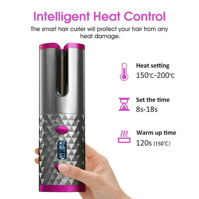 Cordless Ceramic Curling Iron Auto Waver USA
