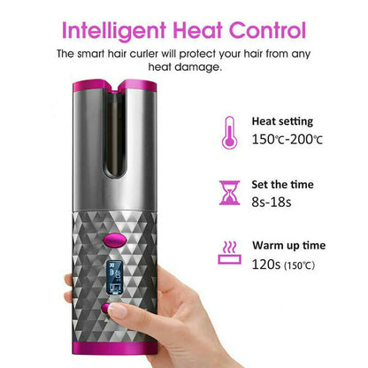 Cordless Ceramic Curling Iron Auto Waver USA