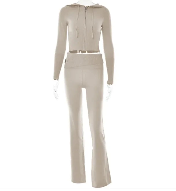 SleekEase Zip Hoodie & High-Waist Set