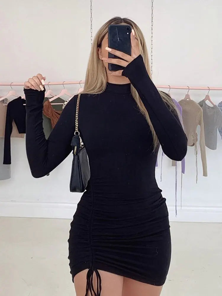 Chic Black Ruched Mini Dress