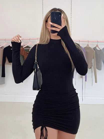 Chic Black Ruched Mini Dress