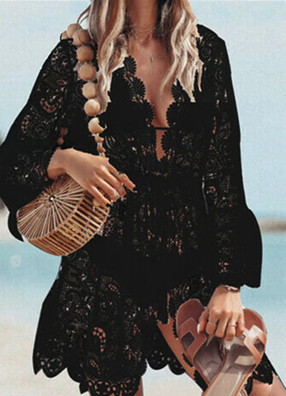 Boho Lace Beach Cover-Up Maxi Sundress US