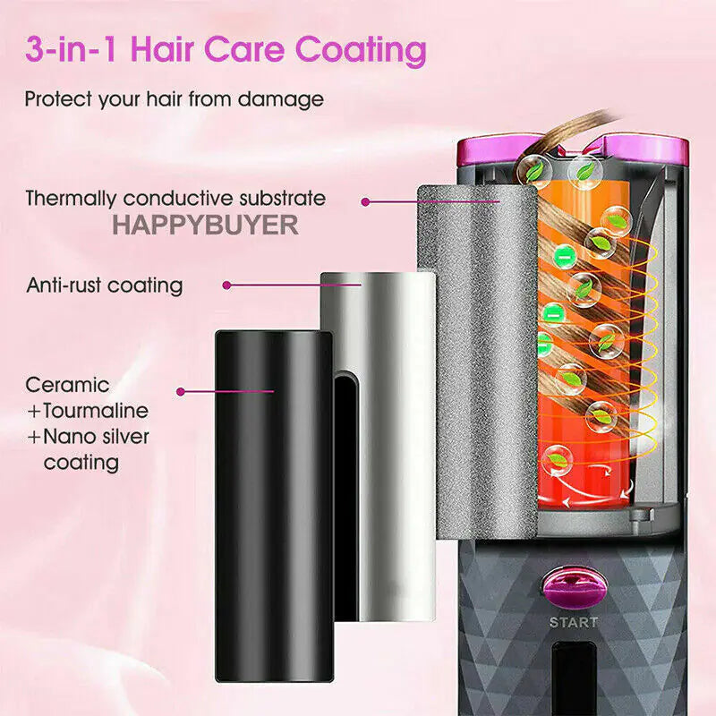 Cordless Ceramic Curling Iron Auto Waver USA