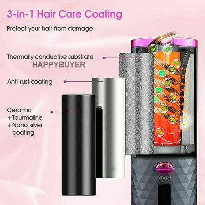 Cordless Ceramic Curling Iron Auto Waver USA