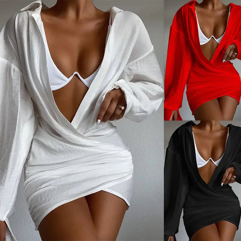 Chic V-Neck Long Sleeve Mini Dress