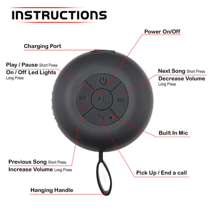 AQUABEAT Waterproof Bluetooth Shower Speaker with LED