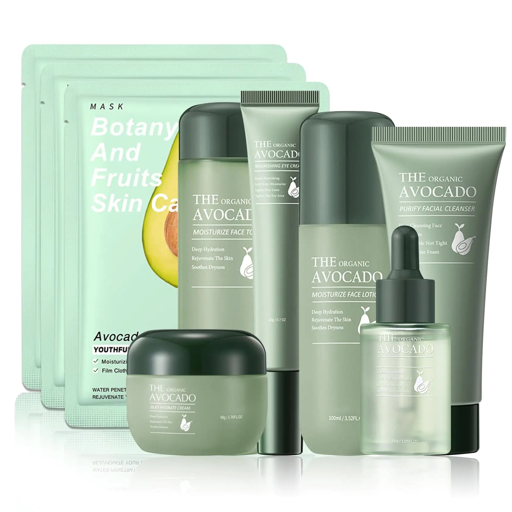 Avocado Skincare SetHydrating Travel Size Avocado Face WashMoisturizing Face Toner &amp; Face Serum &amp; Face CreamEye Cream Skin Care Gift Set for Women（9PCS)